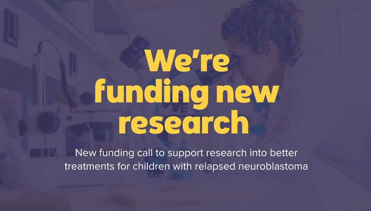 Image of female scientist looking into a microscope with the text 'we're funding new research' overlayed