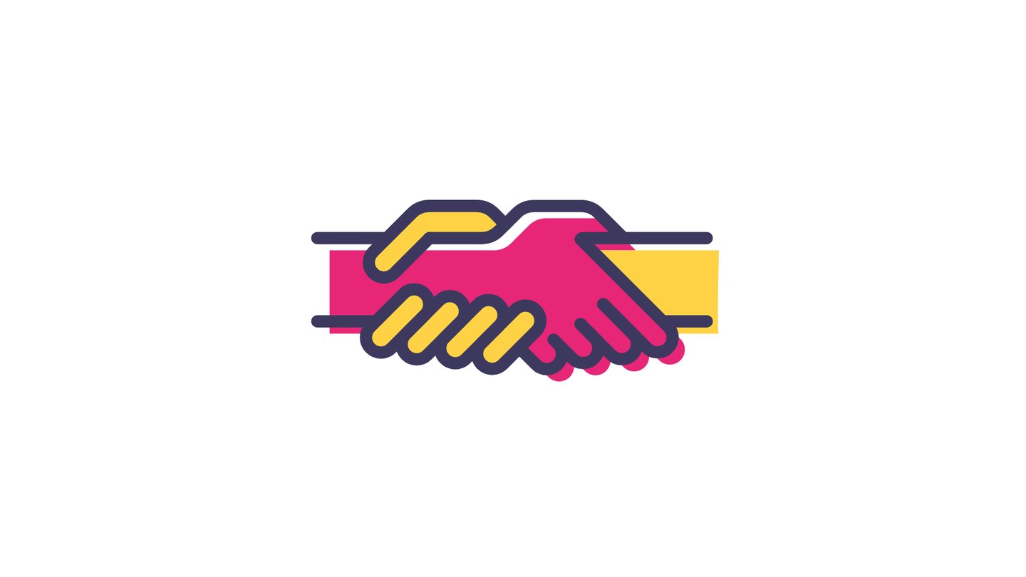 Illustration of a yellow and a pink hand holding on to one another.