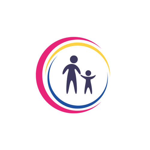 NPS logo made up of pink, yellow and blue crescents with a purple graphic of a parent and child holding hands.